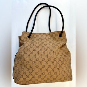 Gucci GG Monogram Light Brown Denim Cloth Large Tote Bag